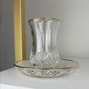 Homegoods Gold-Rim Crystal Turkish Tea Glass & Plate Set of 3